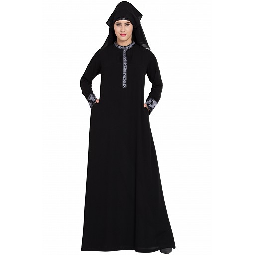 Embroidered Black Burqa with Naqaab & Nose Piece